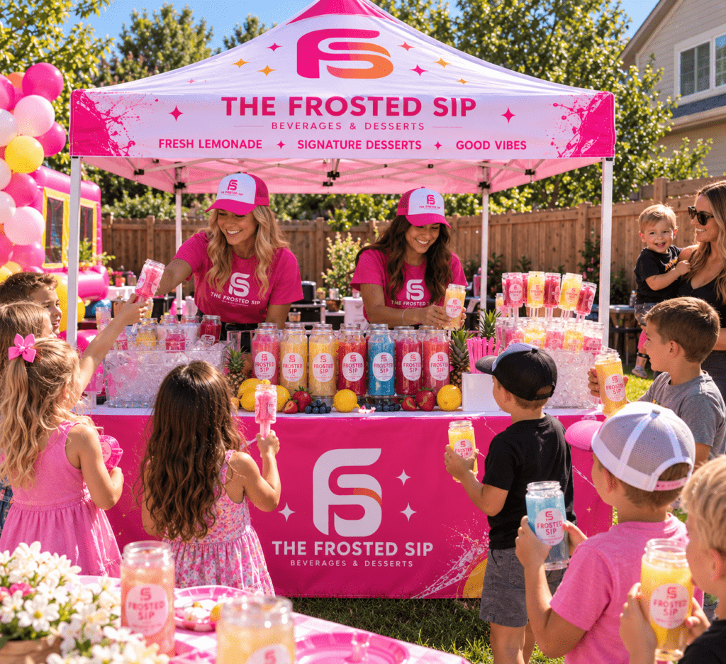 The Frosted Sip beverage and dessert catering setup at a Utah event