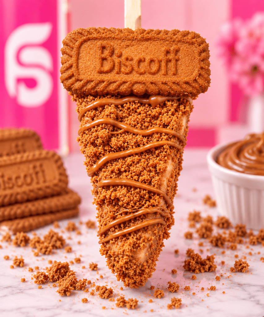 Biscoff dipped cheesecake on a stick from The Frosted Sip